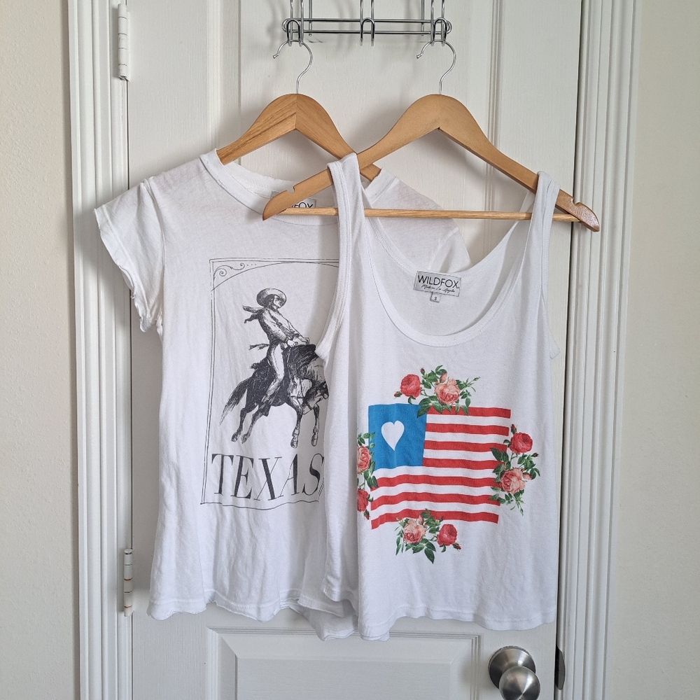 Bundle 2x Wild Fox Graphic Tops Size Small And XS